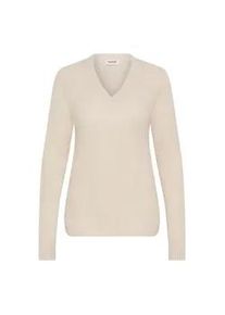 V-Ausschnitt-Pullover oxmo "V-Ausschnitt-Pullover OXFSINVI PU 1", Damen, Gr. L, wei&szlig; (pumice stone), Obermaterial: 100% Polyacryl PAN., Pullover