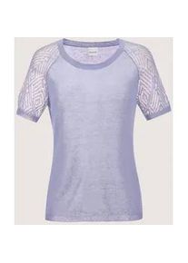 Madeleine Mode Longpullover MADELEINE "Pullover Rundhals-Pullover mit Ajour-Muster", Damen, Gr. 40/42, lila (hellamethyst), Obermaterial: 55% Polyacryl PAN. 25% Lyocell CLY. 10% Leinen LI. 10% Polyamid PA., Modern, normal, Pullover Longpullover