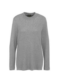 Longpullover GOLDNER "Angenehm weiches Shirt mit Glitzersteinen", Damen, Gr. 52, grau (grau, melange), Obermaterial: 75% Viskose CV. 20% Polyester PES. 5% Elasthan EL., Tubular, Pullover Longpullover, Mit tonigen Glitzersteinen vorn