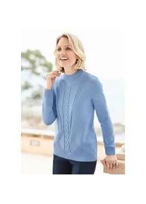 Rundhalspullover GOLDNER "Stehkragenpullover im Zopfstrick", Damen, Gr. 38, blau (hellblau), Obermaterial: 50% Baumwolle CO. 50% Polyacryl PAN., gerade, Pullover Rundhalspullover, hoher Baumwollanteil