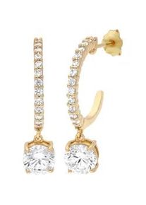 Paar Creolen Firetti "Schmuck Geschenk Silber 925 Ohrschmuck Ohrringe St&auml;bchen Form", gelbgoldfarben, kristallwei&szlig;, kristallwei&szlig;, Ohrringe, Damen, Silber 925 (Sterlingsilber), mit Zirkonia (synth.)