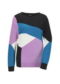 Rundhalspullover GOLDNER "Strickpullover", Damen, Gr. 46, schwarz (schwarz, gemustert), Obermaterial: 50% Viskose CV. 28% Polyester PES. 22% Polyamid PA., Rippe, Pullover Rundhalspullover, Ausschnitt mit Tubularblende