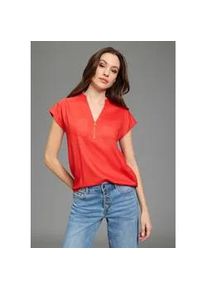 Kurzarmbluse Bruno Banani, Damen, Gr. 44, rot, Web, Obermaterial: 100% Viskose, unifarben, figurumspielend h&uuml;ftlang, V-Ausschnitt, Blusen, mit Rei&szlig;verschluss, figurumspielende Passform, unifarben