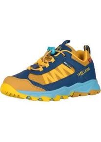 Outdoorschuh Trollkids "KIDS TRONFJELL HIKER LOW", Kinder, Gr. 37, mustard, dynamic blau, corn gelb, Synthetik, Schuhe Outdoorschuh, wasserdicht