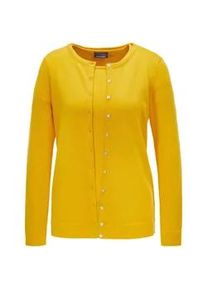 Strickpullover GOLDNER "Kurzgr&ouml;&szlig;e Figurnahes Twin-Set aus Pima-Baumwolle", Damen, Gr. 25, gelb (honig), Obermaterial: 100% Baumwolle CO., normal, Sonstiges, Pullover Strickpullover, Ohne