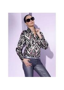 CR&Eacute;ATION L Druckbluse CREATION L, Damen, Gr. 50, beige (ecru, graphit, bedruckt), 47% Seide, 44% Viskose, 9% Elasthan, bedruckt, gemustert, mehrfarbig, Blusen Druckbluse