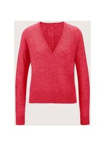 Madeleine Mode Longpullover MADELEINE "Pullover V-Pullover mit Pointelle-Muster", Damen, Gr. 36/38, rot (rot, melange), Obermaterial: 55% Leinen LI. 45% Baumwolle CO., Modern, normal, Pullover Longpullover