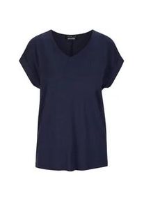 Kurzarmshirt GOLDNER "Uni leichtes Shirt Viertelarm", Damen, Gr. 50, blau (marine), Obermaterial: 94% Viskose CV. 6% Elasthan EL., Basic, figurumspielend, mit Aufschlag, Shirts, kleiner Aufschlag am Armabschluss
