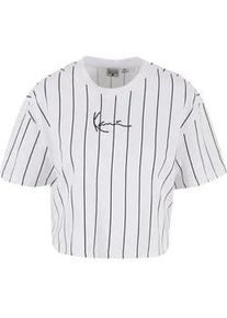 T-Shirt Karl Kani "Karl Kani Damen Small Signature Essential Pinstripe Crop Tee", Damen, Gr. XS, wei&szlig;, schwarz, 100% Baumwolle, gestreift, normal, Rundhals, Shirts T-Shirt