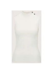 Madeleine Mode Longpullover MADELEINE "Stricktop Elegantes Rippstricktop ohne &Auml;rmel", Damen, Gr. 44/46, wei&szlig; (wollwei&szlig;), Obermaterial: 70% Viskose CV. 30% Polyamid PA., Modern, Pullover Longpullover, Schmuckverschlu&szlig; am Stehkragen