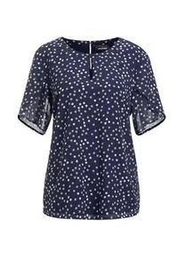 Kurzarmbluse GOLDNER "Chiffonbluse Damen mit Tupfen-Alloverprint und Rundhalsausschnitt", Damen, Gr. 40, blau (marine, gemustert), Obermaterial: 100% Polyester PES., Modisch, normal, Gerade, Blusen, Sonstige