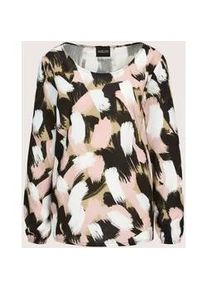 Madeleine Mode Schlupfbluse MADELEINE "Blusenshirt Viskosebluse mit Unikat-Print", Damen, Gr. 38, beige, schwarz, gemustert, Obermaterial: 100% Viskose CV., Modern, figurumspielend, Blusen Schlupfbluse, Unikat-Print