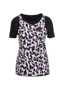 Madeleine Mode Kurzarmshirt MADELEINE "Laufshirt two in one Two-in-One-Laufshirt im Leo-Look", Damen, Gr. 40, wei&szlig; (creme, lila, multicolor), Obermaterial: 89% Polyester PES. 11% Elasthan EL., Modern, Shirts