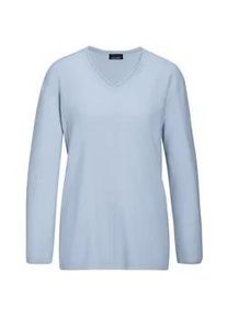 Strickpullover GOLDNER "Basicpullover mit V-Ausschnitt", Damen, Gr. 50, blau (hellblau), Obermaterial: 100% Kaschmir WS., Rippe, Pullover Strickpullover, Aufwendig in Form gestrickt