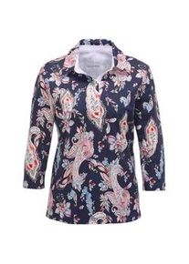 Poloshirt GOLDNER "Pikee-Druckpoloshirt", Damen, Gr. 54, blau (marine, gemustert), Obermaterial: 94% Baumwolle CO. 6% Elasthan EL., Sonstiges, Shirts, Ohne