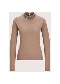 Madeleine Mode Longpullover MADELEINE "Strickpullover Eleganter Wollpullover mit Stehkragen", Damen, Gr. 40/42, rosa (mauve), Obermaterial: 90% Schurwolle WV. 10% Kaschmir WS., Modern, Pullover Longpullover, mit Dekosteinen