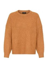 Strickfleece-Pullover oxmo "Strickpullover OXIBOMMA", Damen, Gr. XL, braun (braun sugar), Obermaterial: 93% Polyester PES. 5% Wolle mw. 2% Elasthan EL., Pullover
