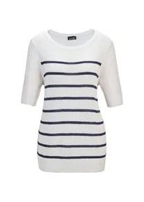 Rundhalspullover GOLDNER "Kurzgr&ouml;&szlig;e Maritimer Pullover, U-Boot-Ausschnitt", Damen, Gr. 22, wei&szlig; (wei&szlig;, marine, geringelt), Obermaterial: 57% Polyacryl PAN. 26% Polyamid PA. 17% Baumwolle CO., gerade, Rippe, Pullover Rundhalspullover, Rippenblende