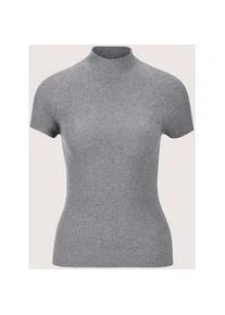 Madeleine Mode Longpullover MADELEINE "Strickoberteil Kurzarm-Pullover aus Strick", Damen, Gr. 34, grau (grau, wollwei&szlig;, melange), Obermaterial: 70% Viskose CV. 30% Polyamid PA., Modern, normal, Pullover Longpullover, Pullover mit Kurzarm