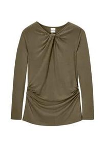 Madeleine Mode Langarmshirt MADELEINE "Shirt Langarm-Shirt mit Raff- und Knoten-Effekt", Damen, Gr. 40, gr&uuml;n (oliv), Obermaterial: 70% Viskose CV. 30% Schurwolle WV., Modern, Shirts Langarmshirt