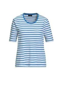 Kurzarmshirt GOLDNER "Ringelshirt mit Halbarm", Damen, Gr. 40, wei&szlig; (wei&szlig;, delftblau, geringelt), Obermaterial: 95% Baumwolle CO. 5% Elasthan EL., figurumspielend, normales B&uuml;ndchen, Shirts, Ohne