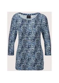 Madeleine Mode Kurzarmshirt MADELEINE "Shirt Print-Shirt mit U-Boot-Ausschnitt", Damen, Gr. 46, blau (blau, multicolor), Obermaterial: 95% Viskose CV. 5% Elasthan EL., Modern, normal, Shirts