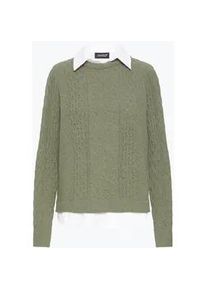 Strickfleece-Pullover oxmo "Strickpullover OXFSANVI PU 1", Damen, Gr. S, gr&uuml;n (dusty olive), Obermaterial: 91% Polyester PES. 9% Nylon NY., Pullover