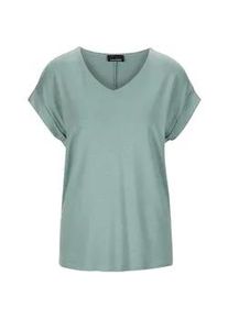 Kurzarmshirt GOLDNER "Uni leichtes Shirt Viertelarm", Damen, Gr. 52, gr&uuml;n (graugr&uuml;n), Obermaterial: 94% Viskose CV. 6% Elasthan EL., Basic, figurumspielend, mit Aufschlag, Shirts, kleiner Aufschlag am Armabschluss