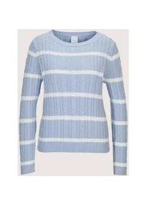 Madeleine Mode Longpullover MADELEINE "Strickpullover Moderner Baumwollpullover mit Zopfmuster und Ringel-Design", Damen, Gr. 40/42, wei&szlig; (bleu, wollwei&szlig;), Obermaterial: 100% Baumwolle CO., Modern, Pullover Longpullover, Kontraststreifen