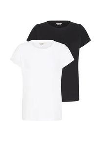 Rundhalsshirt oxmo "Rundhalsshirt OXCODA", Damen, Gr. L, schwarz (wei&szlig;, schwarz), Obermaterial: 50% Baumwolle CO. 50% Polyester PES., Shirts Rundhalsshirt