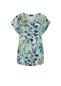 Kurzarmshirt GOLDNER "Sommershirt mit Print, V-Ausschnitt", Damen, Gr. 44, gr&uuml;n (gr&uuml;n, gemustert), Obermaterial: 94% Viskose CV. 6% Elasthan EL., figurumspielend, mit Aufschlag, Shirts, kleiner Aufschlag am Armabschluss