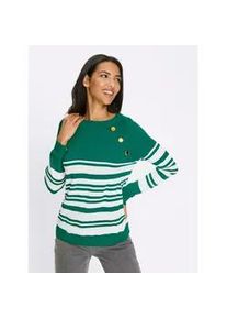 Streifenpullover Classic Basics "Ringel-Pullover", Damen, Gr. 46, gr&uuml;n, wei&szlig;, geringelt, 100% Polyacryl, gemustert, gestreift, mehrfarbig, Pullover Streifenpullover