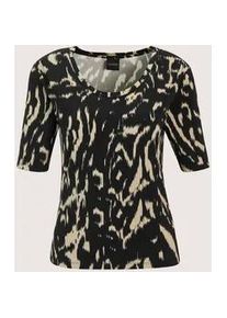 Madeleine Mode Kurzarmshirt MADELEINE "Blusenshirt Elegantes Viskose-Shirt mit Print", Damen, Gr. 42, schwarz (caramel, schwarz), Obermaterial: 95% Viskose CV. 5% Elasthan EL., Modern, Shirts