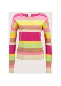 Madeleine Mode Longpullover MADELEINE "Pullover Kaschmir-Pullover mit Streifen", Damen, Gr. 44/46, orange (apricot, perlwei&szlig;, multicolor), Obermaterial: 100% Kaschmir WS., Modern, normal, Pullover Longpullover