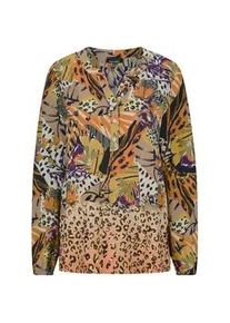 Schlupfbluse GOLDNER "Elegante Printbluse, Langarm", Damen, Gr. 46, gelb (honig, gemustert), Obermaterial: 100% Viskose CV., Modisch, figurumspielend, Blusen Schlupfbluse, Mustermix