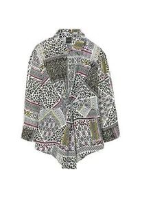 Madeleine Mode Hemdbluse MADELEINE "Bluse Bedruckte Bluse mit Knoten-Effekt und 3/4-&Auml;rmeln", Damen, Gr. 40, wei&szlig; (wollwei&szlig;, multicolor), Obermaterial: 65% Viskose CV. 35% Seide silk., Modern, Blusen Hemdbluse