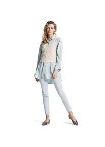 Madeleine Mode Longpullover MADELEINE "Stricktop Strickpullunder", Damen, Gr. 44/46, blau (pastellbleu), Obermaterial: 35% Viskose CV. 30% Schurwolle WV. 25% Polyamid PA. 10% Kaschmir WS., Modern, Pullover Longpullover