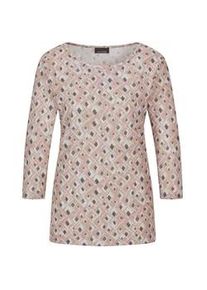 Print-Shirt GOLDNER "Halbarm Viskoseshirt im Allover-Design", Damen, Gr. 38, beige (beige, gemustert), Obermaterial: 80% Polyester PES. 15% Viskose CV. 5% Elasthan EL., Shirts, U-Boot-Ausschnitt