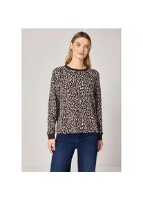 Langarmshirt Street One, Damen, Gr. 38, molten earth, Stoff, 64% Polyester, 33% Viskose, 3% Elasthan, comfort fit normal, Rundhals, elastischer Bund, Shirts Langarmshirt, Jacquard