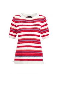 Rundhalspullover GOLDNER "Kurzgr&ouml;&szlig;e Streifenpullover mit U-Boot-Ausschnitt", Damen, Gr. 24, rot (rot, wei&szlig;, gemustert), Obermaterial: 62% Baumwolle CO. 38% Polyamid PA., normal, Rippe, Pullover Rundhalspullover, Seitennahtschlitze