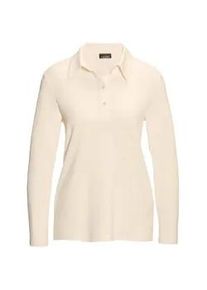 Poloshirt GOLDNER "Langarm Poloshirt mit Schmuckband an Knopfleiste", Damen, Gr. 52, beige (cremewei&szlig;), Obermaterial: 95% Modal CMD. 5% Elasthan EL., Sonstiges, Shirts, Ohne