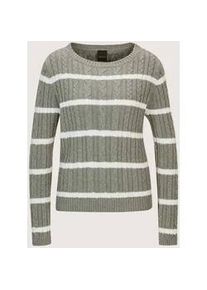 Madeleine Mode Longpullover MADELEINE "Strickpullover Moderner Baumwollpullover mit Zopfmuster und Ringel-Design", Damen, Gr. 44/46, wei&szlig; (graphit, melange, wollwei&szlig;), Obermaterial: 100% Baumwolle CO., Modern, Pullover Longpullover, Kontraststreifen