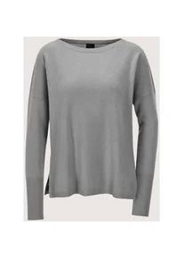 Madeleine Mode Longpullover MADELEINE "Kaschmirpullover Schlichter Strickpullover mit U-Boot-Ausschnitt", Damen, Gr. 36/38, grau (steingrau, melange), Obermaterial: 100% Kaschmir WS., Modern, Pullover Longpullover, Good-Cashmere-Qualit&auml;t