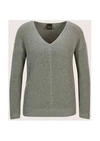 Madeleine Mode Longpullover MADELEINE "Pullover Langarm-Pullover mit V-Ausschnitt", Damen, Gr. 40/42, grau (graphit, melange), Obermaterial: 100% Baumwolle CO., Modern, Pullover Longpullover, Markante Rippstruktur