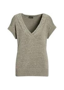 Rundhalspullover GOLDNER "Kurzgr&ouml;&szlig;e Trageangenehmer Pullunder", Damen, Gr. 24, gr&uuml;n (graugr&uuml;n), Obermaterial: 60% Polyester PES. 40% Baumwolle CO., keine/nicht relevant, Pullover Rundhalspullover, Modischer Ausschnitt