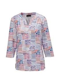 Print-Shirt GOLDNER "Tunika-Druckshirt mit Stehkragen", Damen, Gr. 42, blau (blau, lila, lachsrosa, gemustert), Obermaterial: 95% Viskose CV. 5% Elasthan EL., normal, Sonstiges, Shirts, Ohne