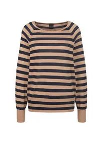 Madeleine Mode Longpullover MADELEINE "Pullover Pullover mit Fledermaus&auml;rmeln", Damen, Gr. 34, blau (marine, caramel), Obermaterial: 63% Viskose CV. 37% Baumwolle CO., Modern, Pullover Longpullover