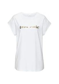 Kurzarmshirt Lascana, Damen, Gr. 36/38, blau (wei&szlig;), Jersey, Obermaterial: 100% Baumwolle, unifarben mit Farbeinsatz, figurumspielend h&uuml;ftlang, Rundhals, Blende, Shirts