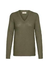 V-Ausschnitt-Pullover oxmo "V-Ausschnitt-Pullover OXFSINVI PU 1", Damen, Gr. M, gr&uuml;n (smokey olive melange), Obermaterial: 100% Polyacryl PAN., Pullover