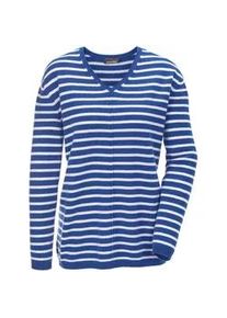 Strickpullover GOLDNER "Basicpullover mit V-Ausschnitt", Damen, Gr. 44, wei&szlig; (dunkelblau, wei&szlig;, geringelt), Obermaterial: 100% Kaschmir WS., Rippe, Pullover Strickpullover, Aufwendig in Form gestrickt